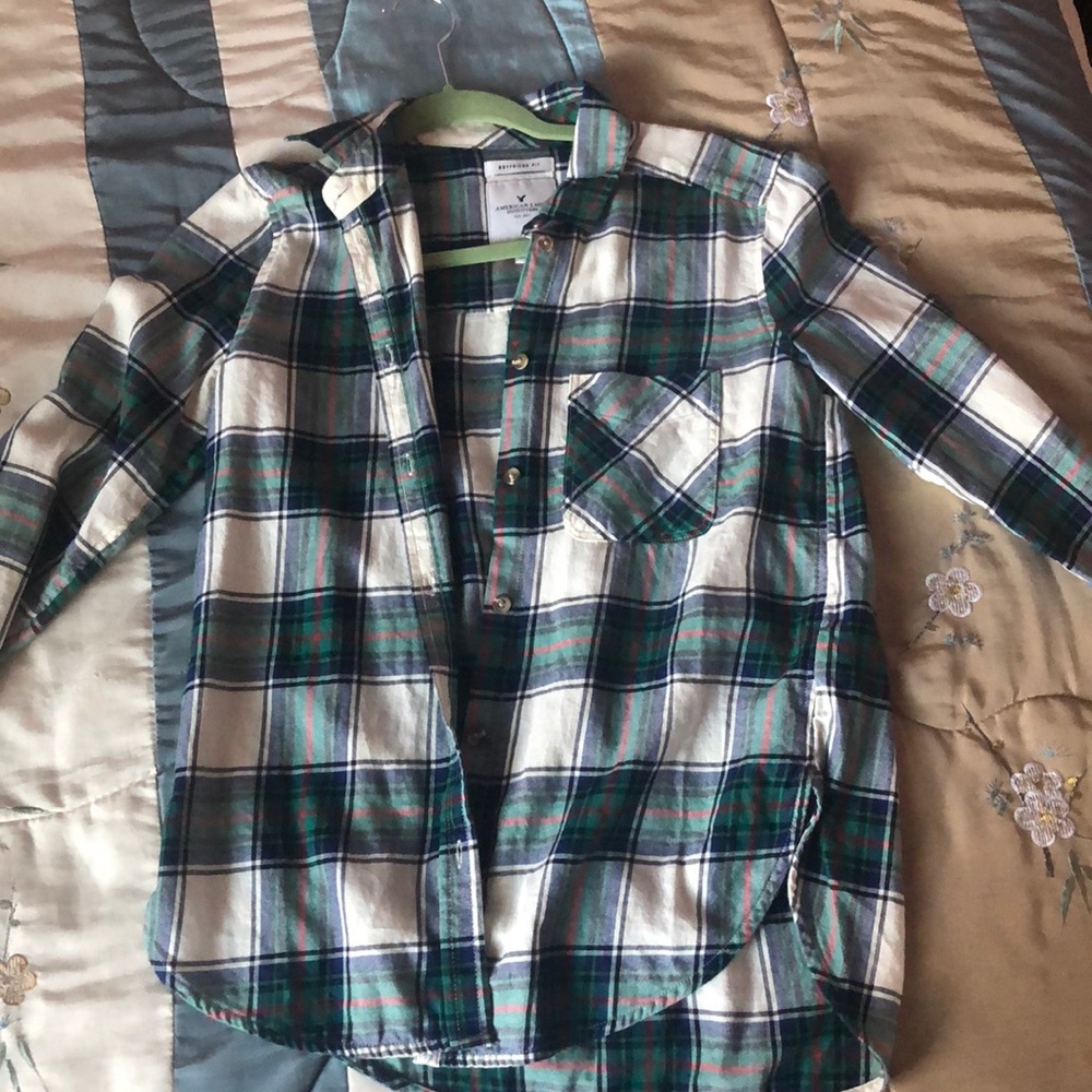 American Eagle Green Boyfriend fit flannel
